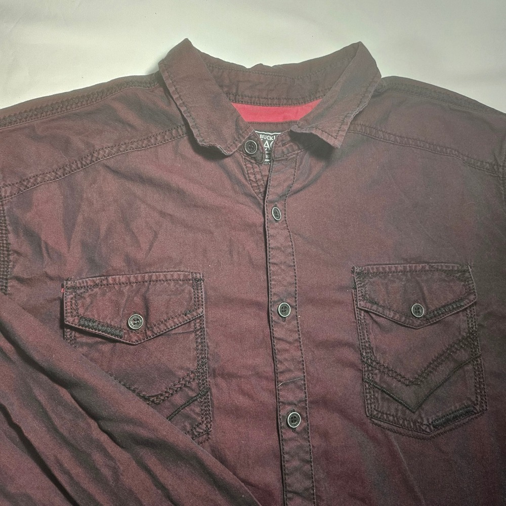 Buckle Black Athletic Fit Shirt Mens XL Burgundy Long Sleeve Button Down BB2403